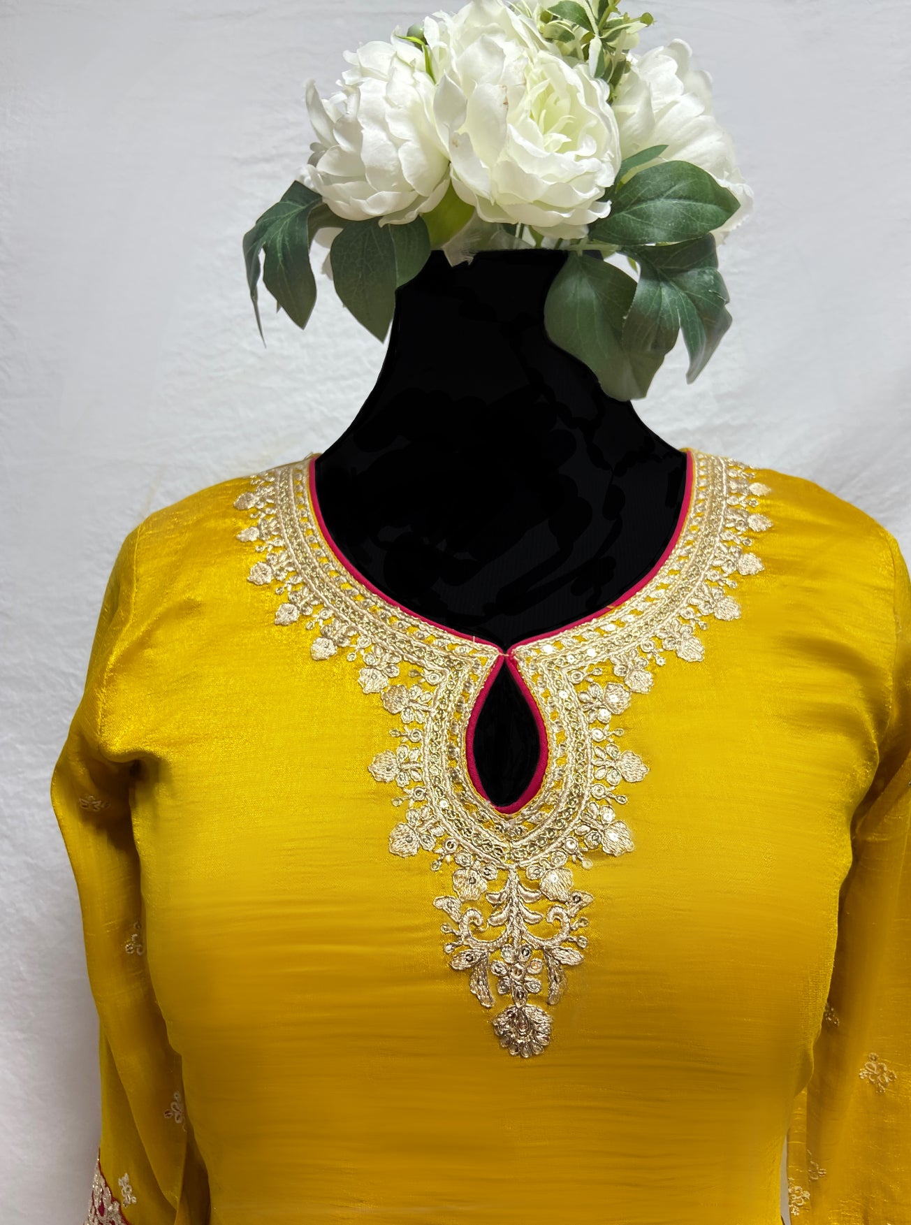 Yellow and Red Embroidered Salwar Kameez