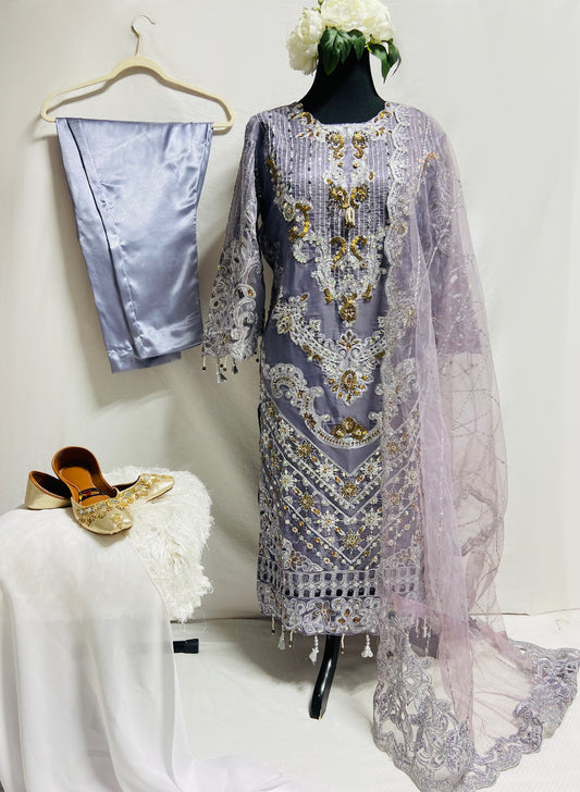Lavender Embroidered and Beaded Salwar Kameez